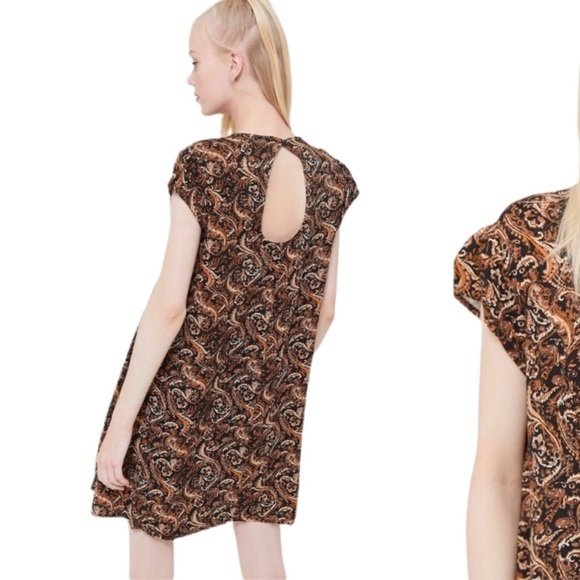 URBAN OUTFITTERS Brown Earthtone Paisley Mini Dress - Picture 1 of 10